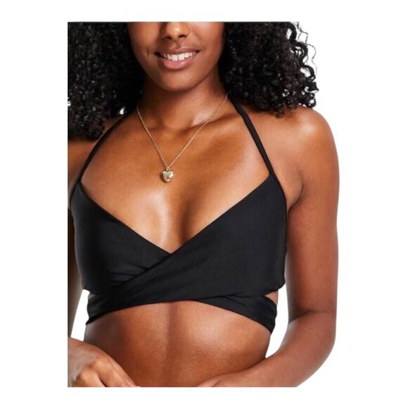 Aerie NWT Stylish Wrap Around Criss Cross Halter Bikini Top Black Size Small - Picture 13 of 15